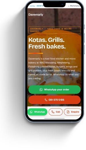 Davemarly, a kasi food kitchen page on a phone