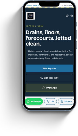 Jetting Worx, a drain jetting business page on a phone