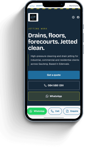 Jetting Worx, a drain jetting business page on a phone