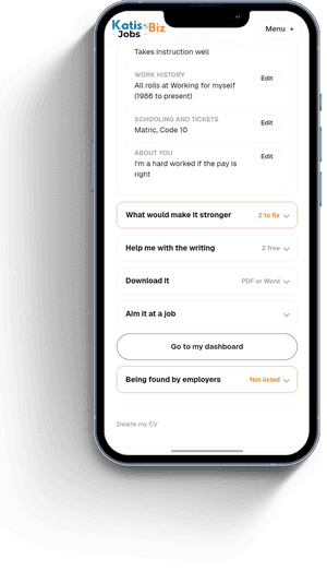 Building a CV on KatisoBiz Jobs
