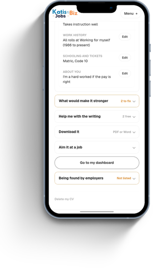 Building a CV on KatisoBiz Jobs