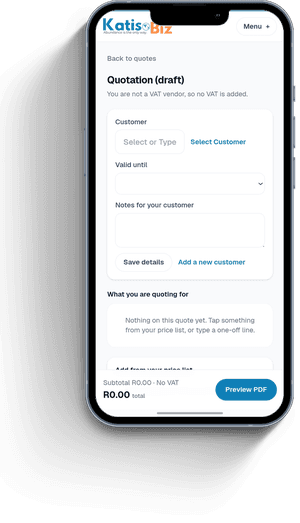 Building a quote in KatisoBiz on a phone