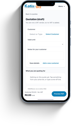 Building a quote in KatisoBiz on a phone
