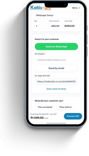 Sending a quote on WhatsApp from KatisoBiz