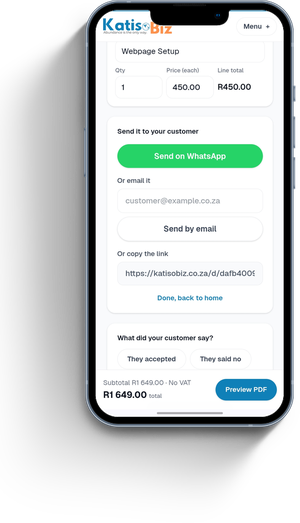 Sending a quote on WhatsApp from KatisoBiz